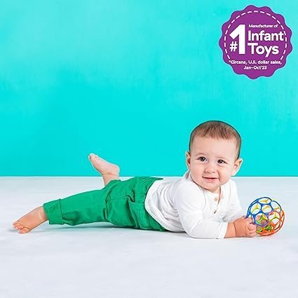 Bright Starts Oball Easy Grasp Classic Ball BPA-Free Infant Toy in Red, Yellow, Green, Blue, Age Newborn and up, 4 Inches - Image 4