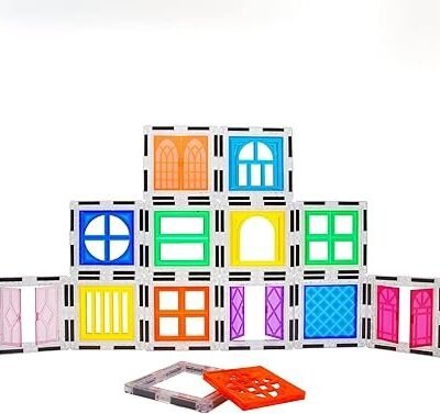 PicassoTiles 30 Piece Window and Door Clip On Magnetic Blocks Magnet Tiles Magnets Building Tile Construction Toy Set STEM Education Toys Learning Kit Stacking Block Playset Boys & Girls Age 3+ PT30