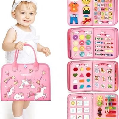 hahaland TOP 1 Montessori Busy Board for Toddlers 1 2 3 4 Years Old, Busy Book for Comprehensive Preschool Educational Playing