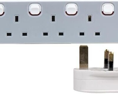 PRO ELEC PELB1765 4 Gang Individually Switched Extension 1m, Grey, 4 Socket
