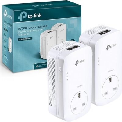 TP-Link TL-PA9020PKIT 2-Port Gigabit Passthrough Powerline Starter Kit, Data Transfer Speed Up to 2000 Mbps, Ideal for HD Video Streaming and Online Gaming, No Configuration Required, UK Plug