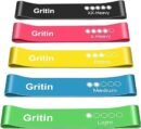 Gritin Resistance Bands, [Set of 5] Skin-Friendly Resistance Fitness Exercise Loop Bands with 5 Different Resistance Levels - Carrying Case Included - Ideal for Home, Gym, Yoga, Training