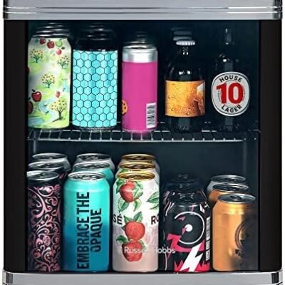 Russell Hobbs Mini Fridge 12 Bottle/46L Freestanding Black Table Top Mini Beer & Wine Fridge, LED Light with Glass Door RHGWC1B