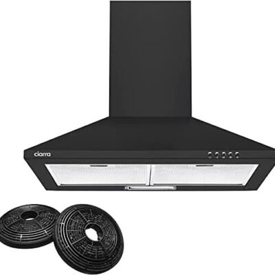 CIARRA Cooker Hood 60cm CBCB6201 600mm Kitchen Extractor Hood with Carbon Filters Recirculating&Ducting Wall Mounted Cooker Extractor Fan Black