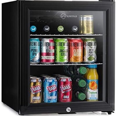 Subcold Super50 LED – Mini Fridge Black | 50L Beer, Wine & Drinks Fridge | LED Light + Lock & Key | Energy Efficient (Black)