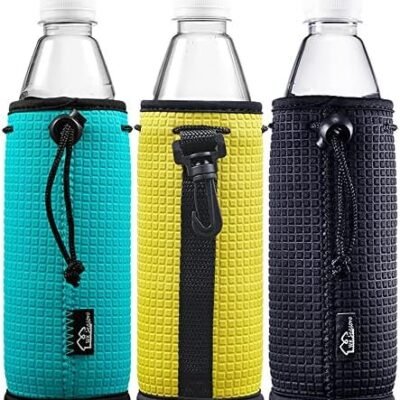 WKieason 16-18oz Neoprene Water Bottle Sleeves Insulators Beverage Bottle Can Sleeves Covers Beer Bottle Sleeves Coolers Holder Non-Slip Neoprene Drink Coolier Sleeves 3PC Pack (Black/Blue/Yellow)
