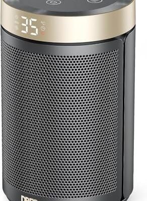 Dreo Electric Heater, 1500W Energy Efficient Space Silent Room Heater, Portable Ceramic Fan Heaters, Thermostat 3 Modes 12H Timer, Overheat & Tip Over Protection, for Bedroom, Atom 316, Gold