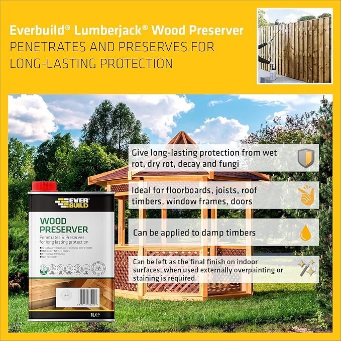 Everbuild Wood Preserver – Interior And Exterior Use – Low Odour – Quick Drying – Long Lasting Protection – Clear – 1 Litre - Image 3